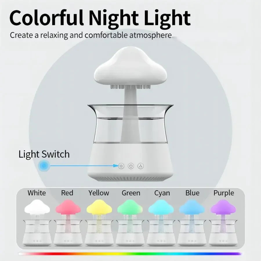 Cloud Rain Diffuser: Ultrasonic Aromatherapy Humidifier with Colorful Lamp